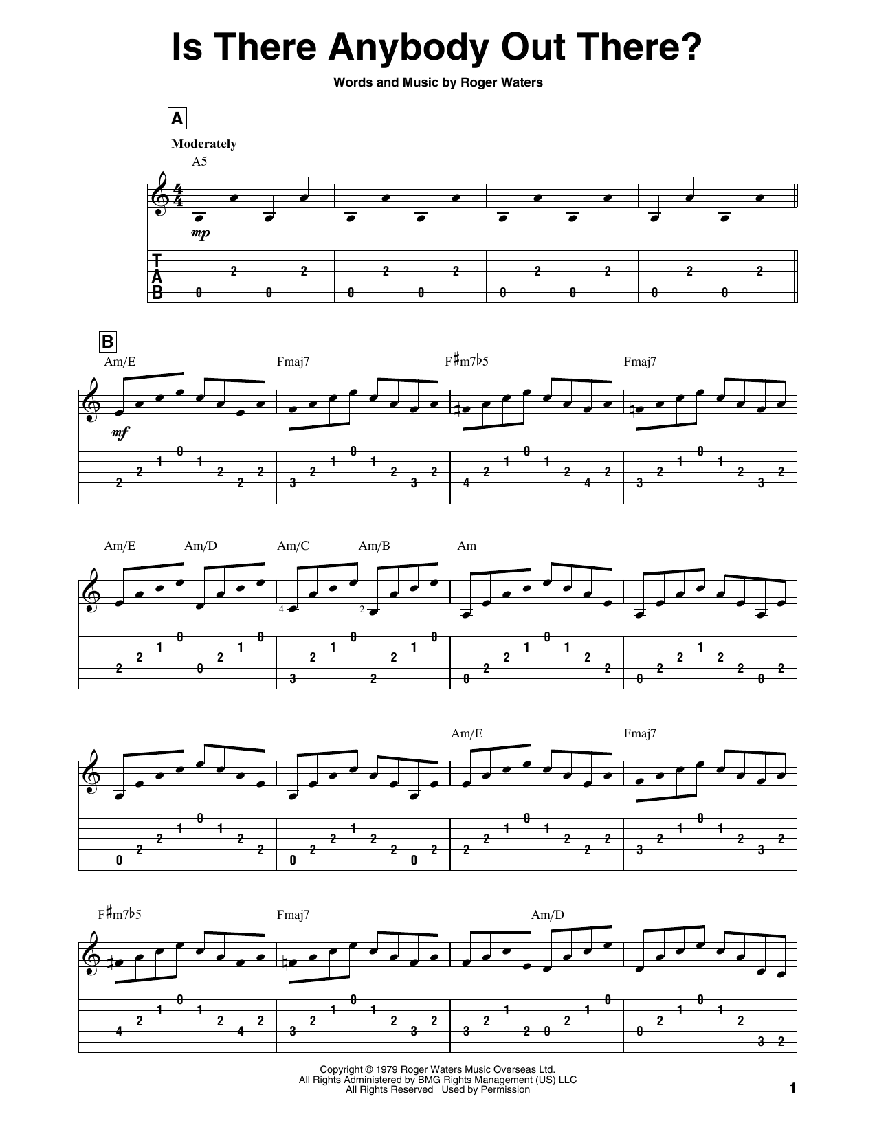 Download Pink Floyd Is There Anybody Out There? Sheet Music