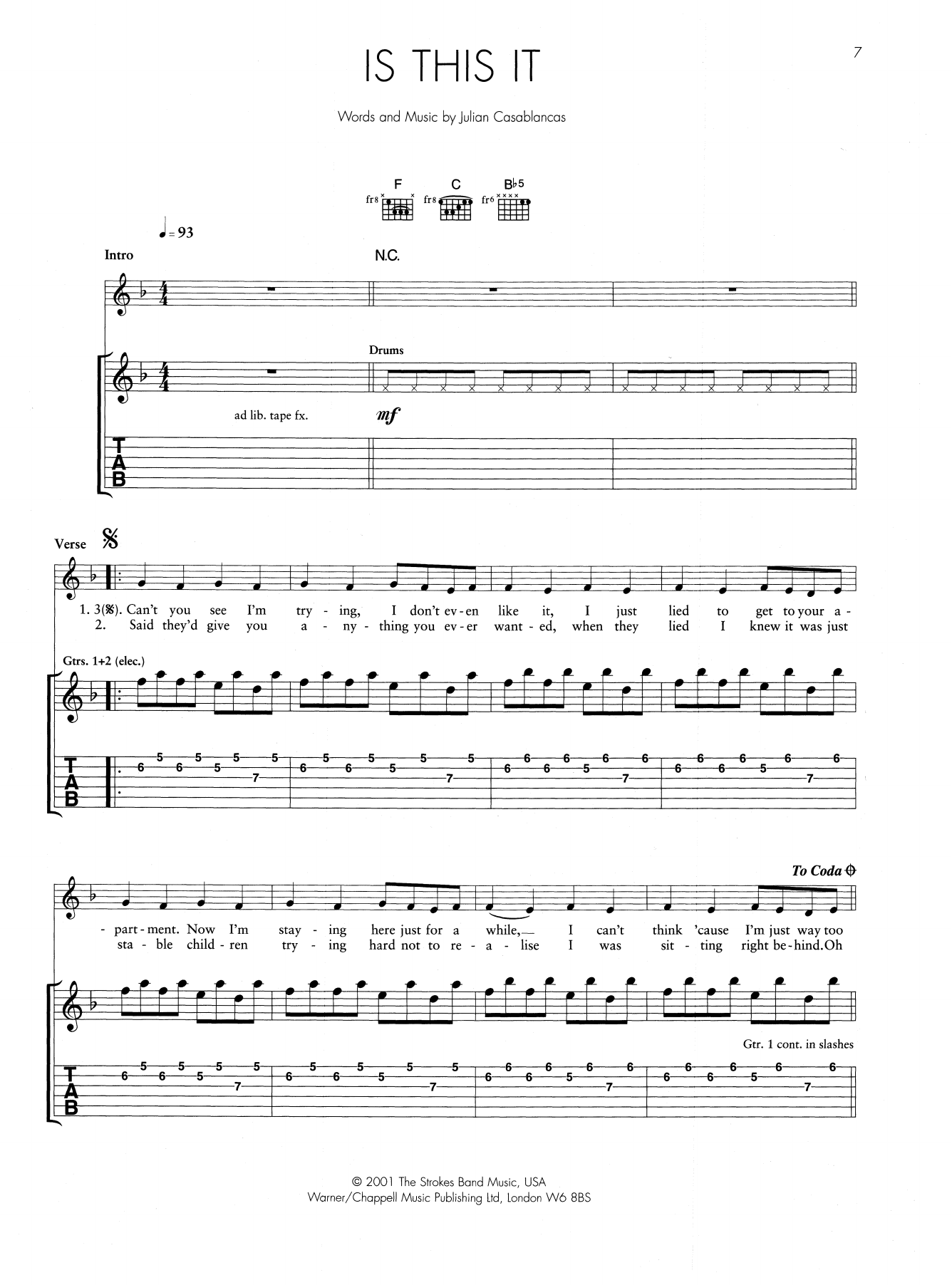 Download The Strokes Is This It Sheet Music