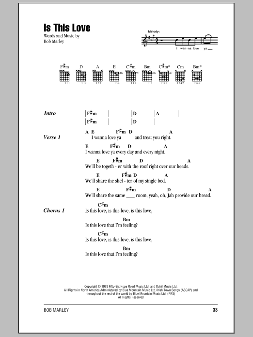 Download Bob Marley Is This Love Sheet Music