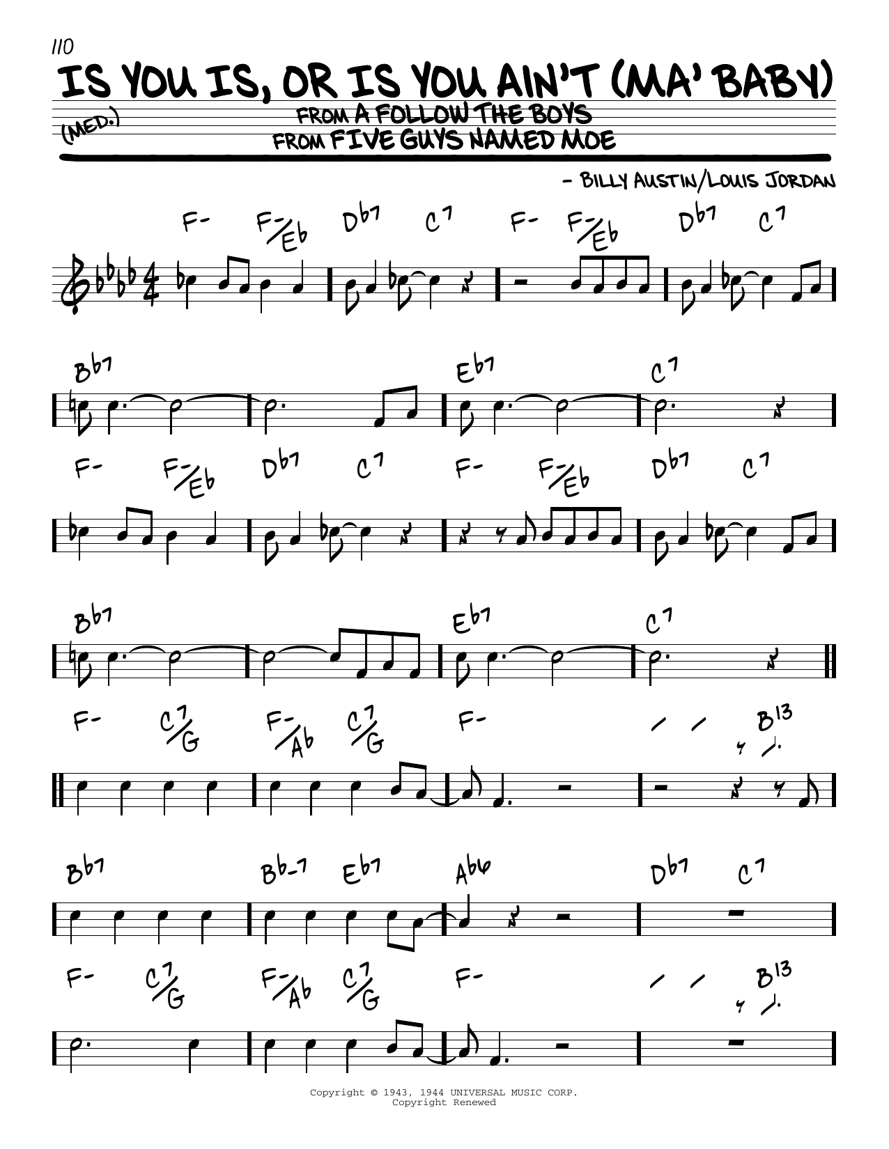 Download Billy Austin Is You Is, Or Is You Ain't (Ma' Baby) Sheet Music
