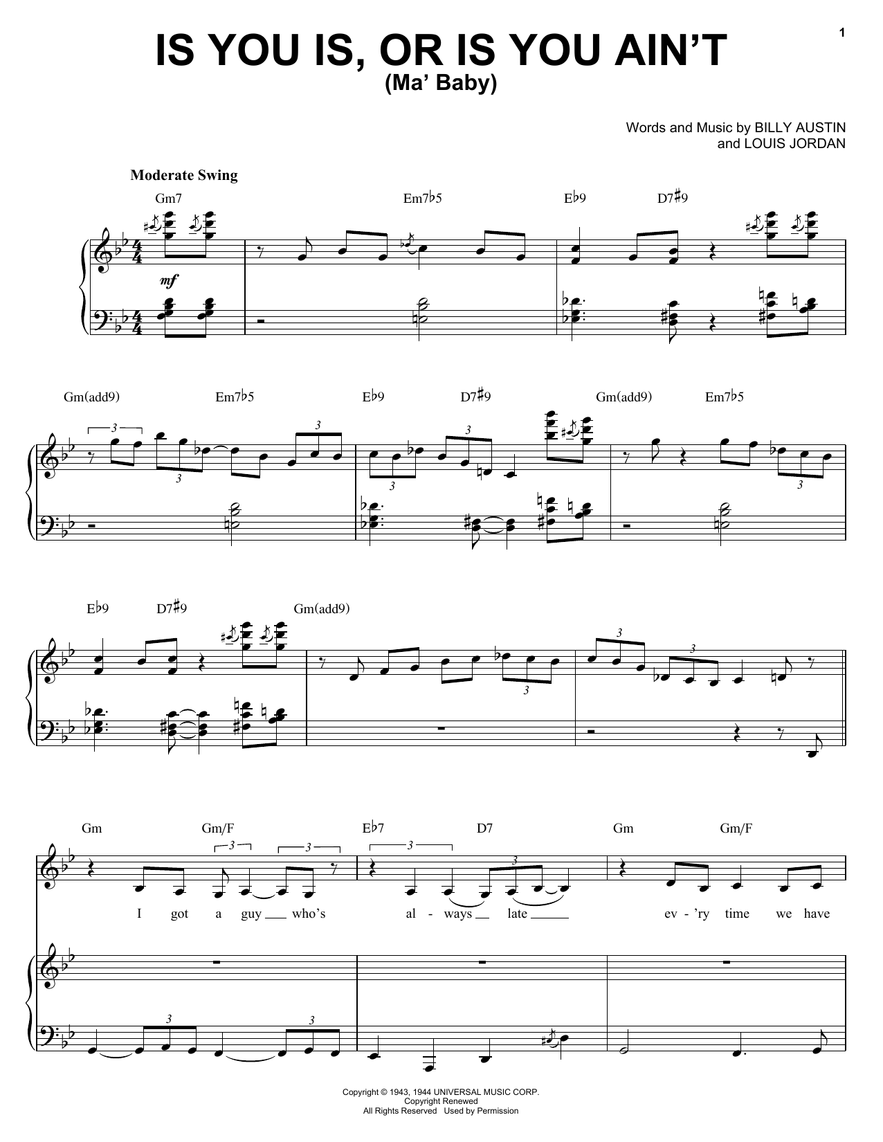 Download Diana Krall Is You Is, Or Is You Ain't (Ma' Baby) Sheet Music