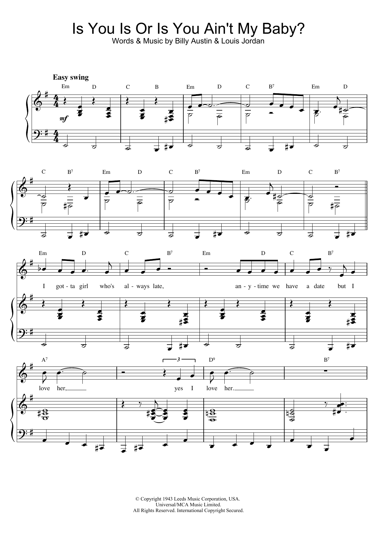 Download Louis Armstrong Is You Is Or Is You Ain't My Baby? Sheet Music