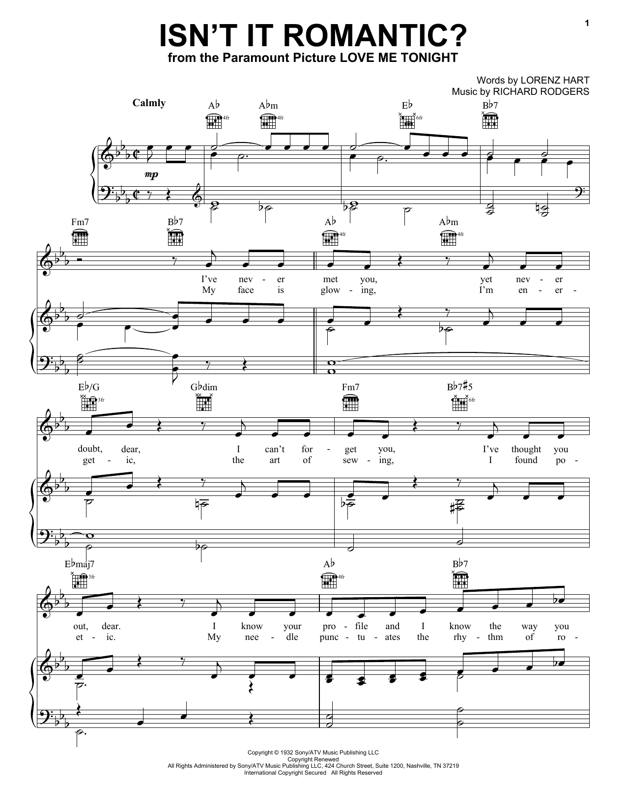 Rodgers & Hart Isn't It Romantic? sheet music notes printable PDF score