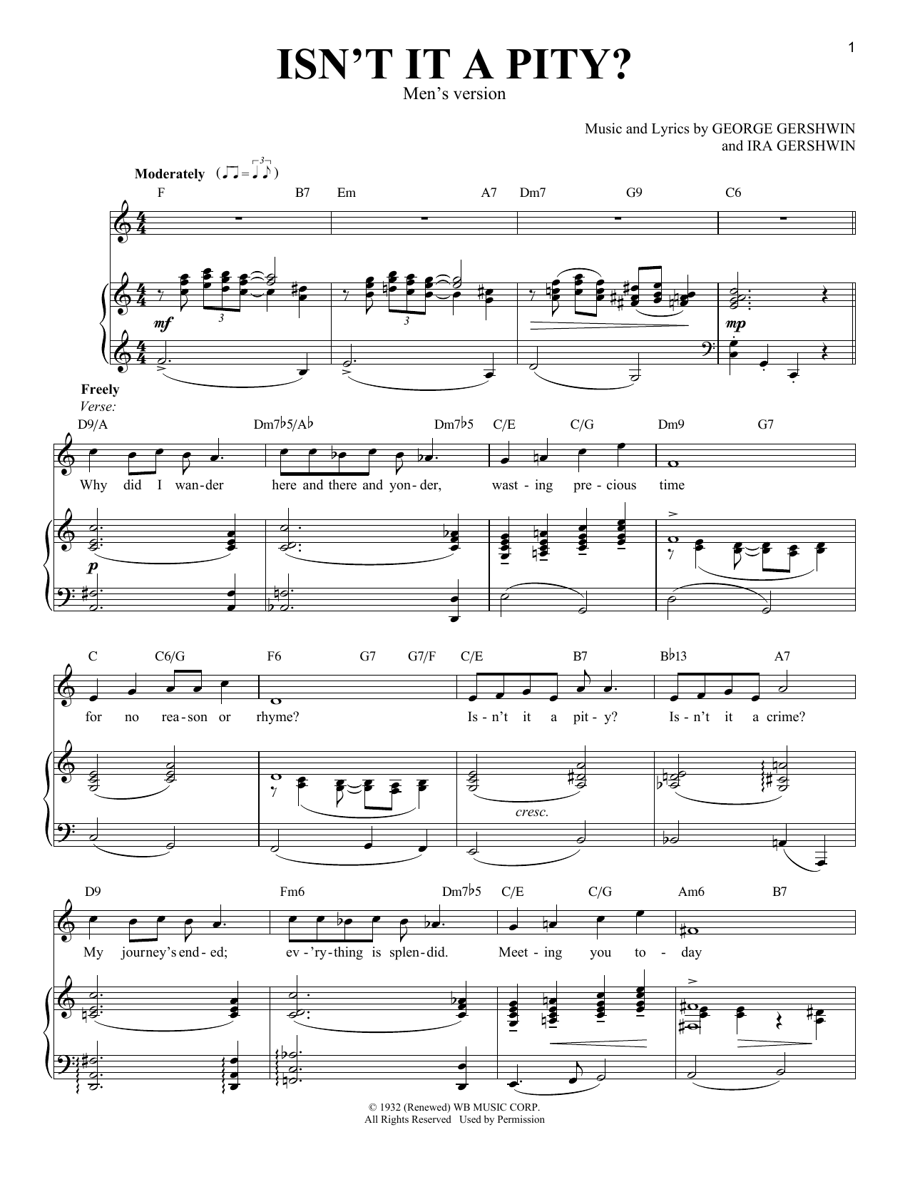 Download George Gershwin Isn't It A Pity? [Men's version] Sheet Music