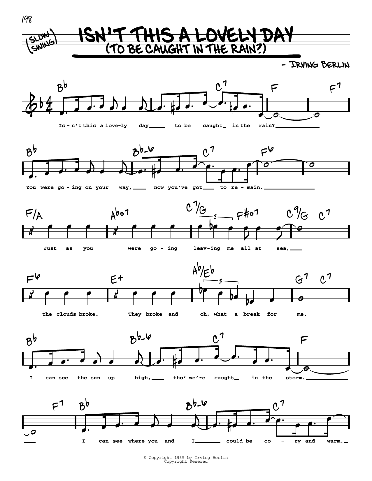 Download Irving Berlin Isn't This A Lovely Day (To Be Caught I Sheet Music