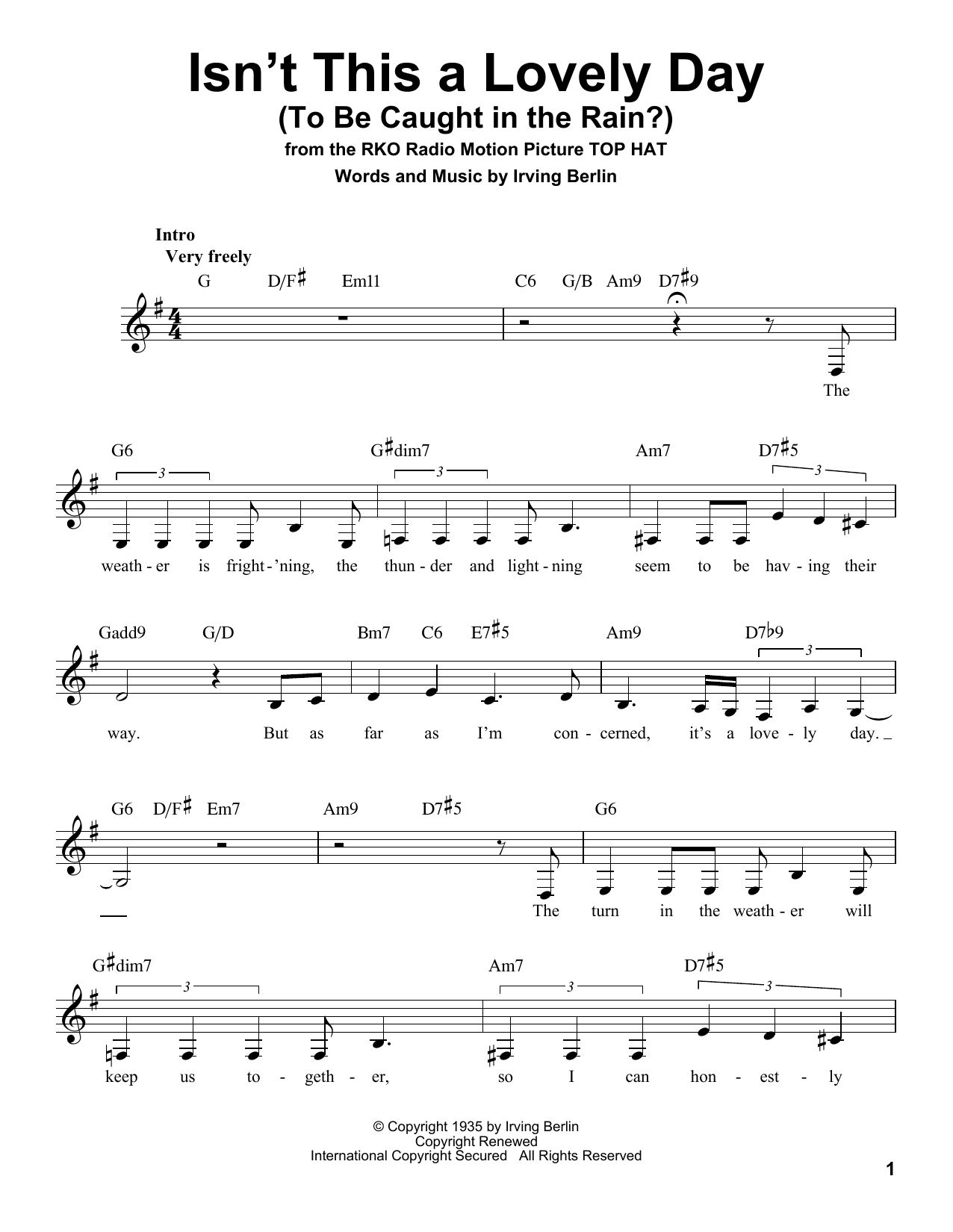 Download Irving Berlin Isn't This A Lovely Day (To Be Caught I Sheet Music