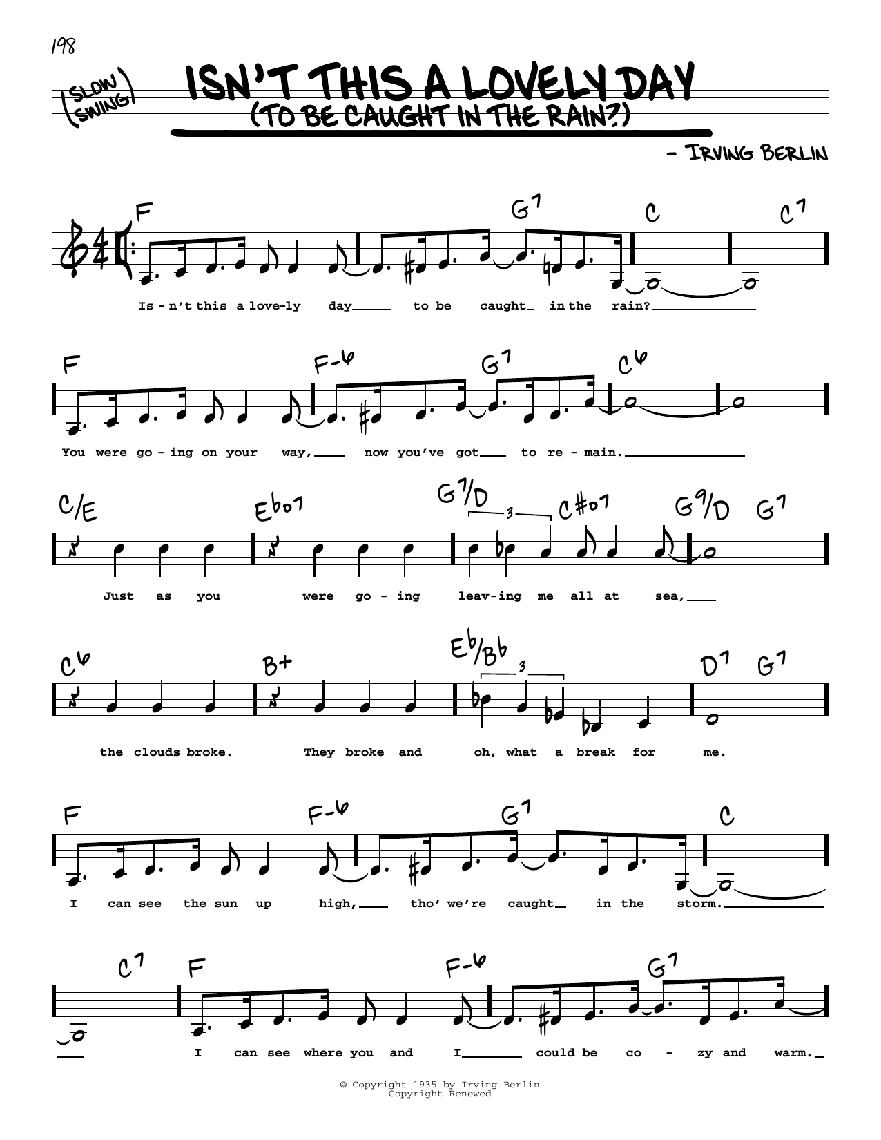 Irving Berlin Isn't This A Lovely Day (To Be Caught In The Rain?) (Low Voice) sheet music notes printable PDF score