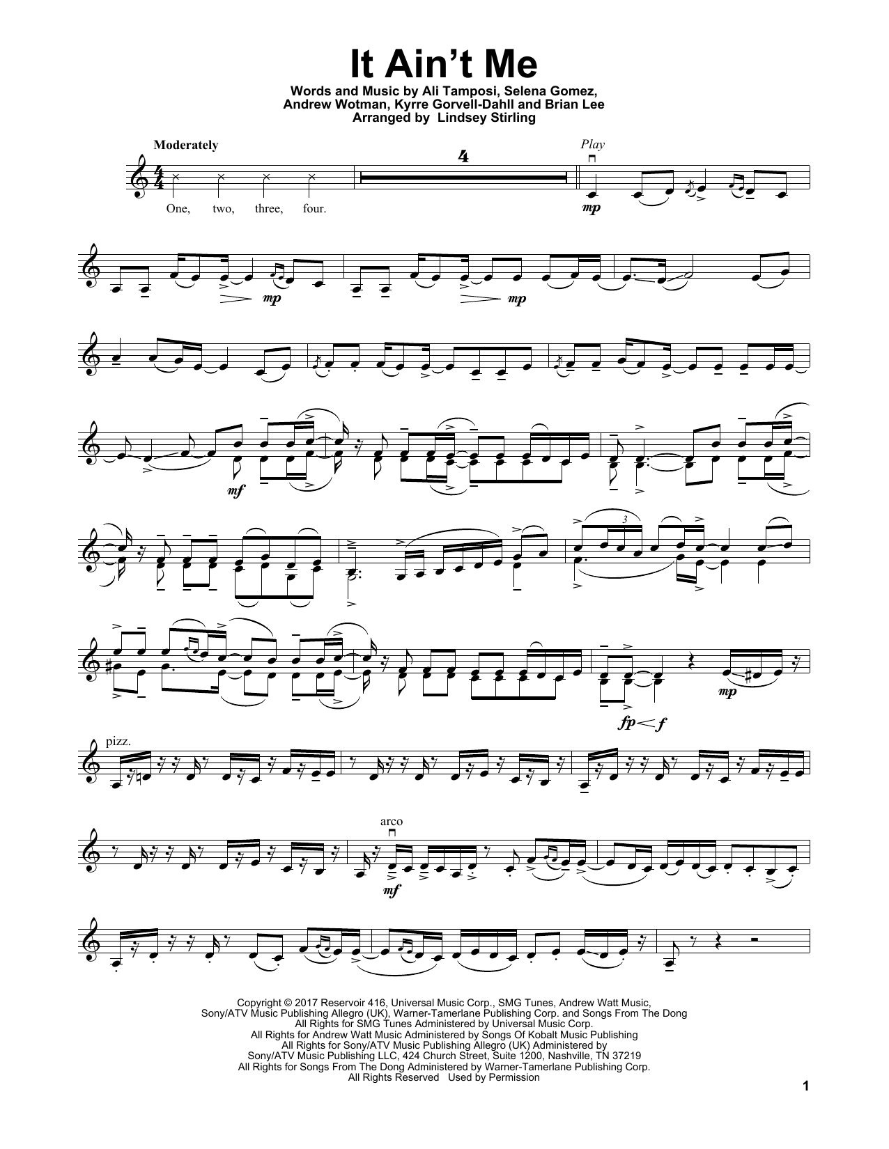 Download Lindsey Stirling It Ain't Me Sheet Music