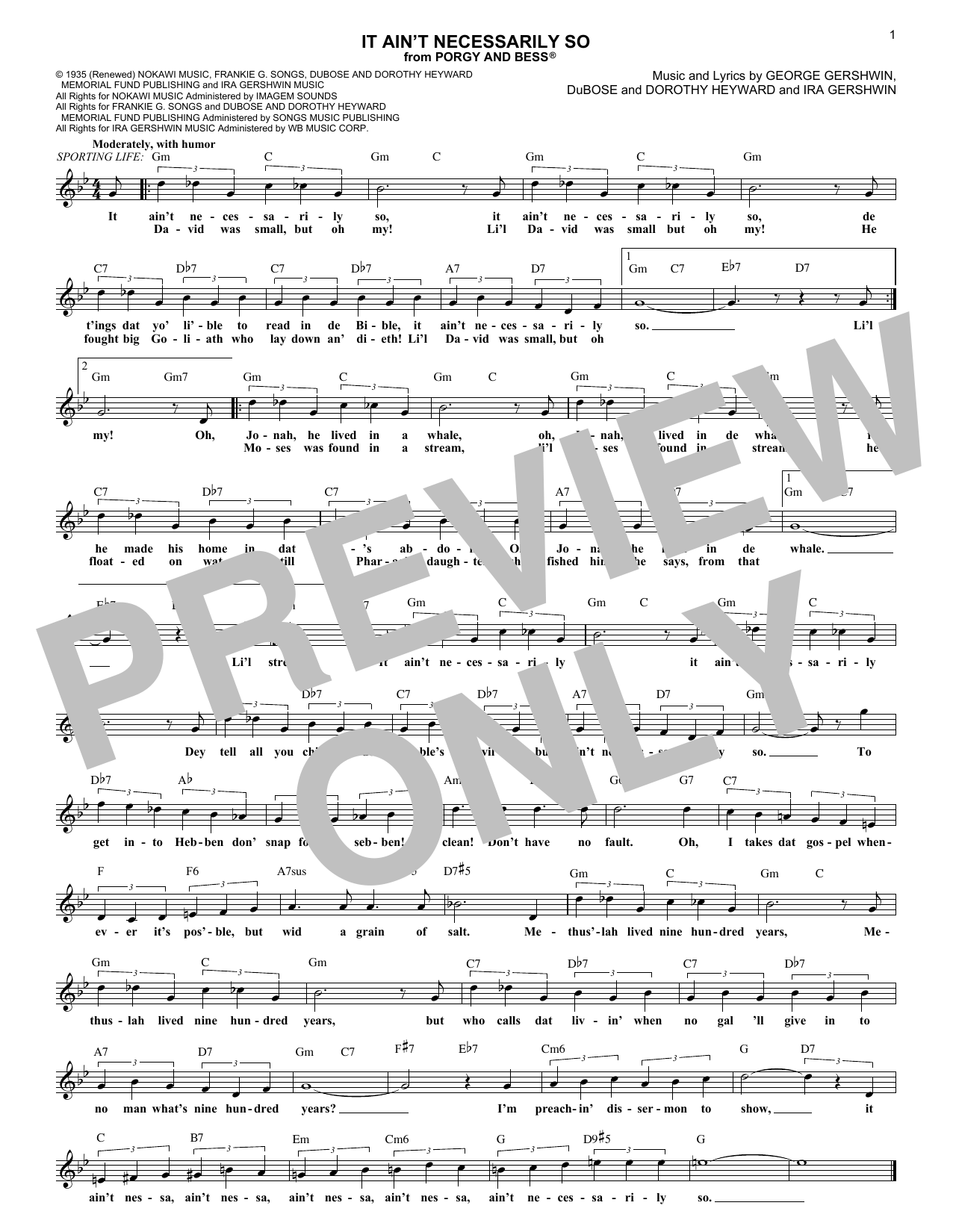 Download George Gershwin It Ain't Necessarily So Sheet Music