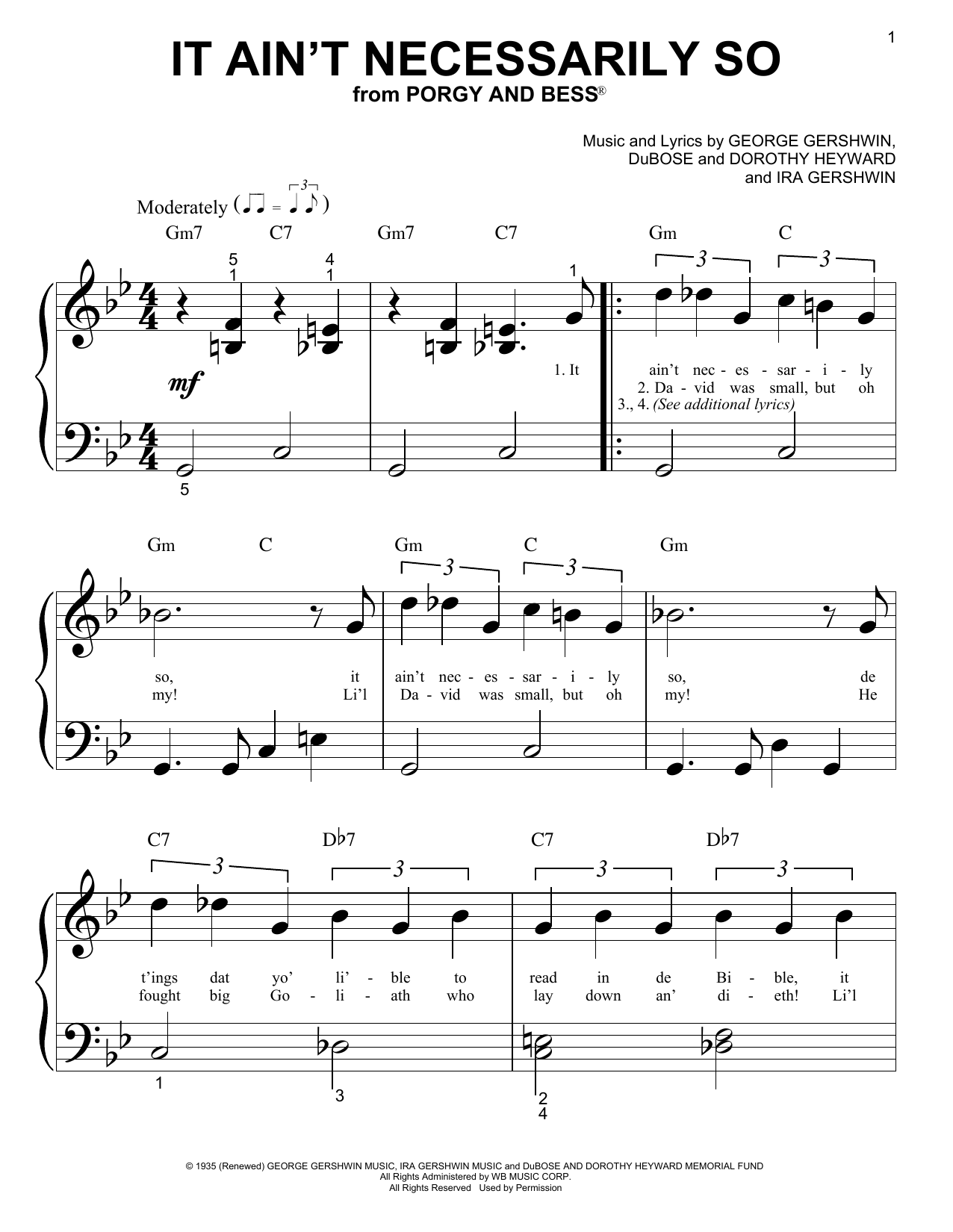 Download George Gershwin It Ain't Necessarily So Sheet Music
