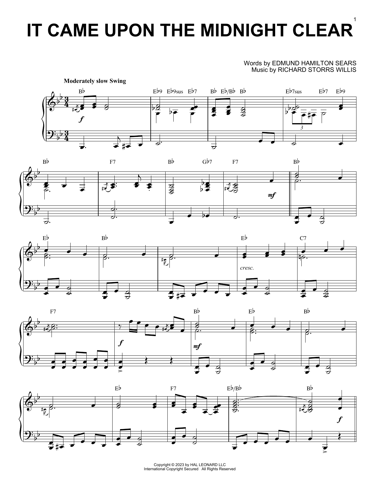 Download Edmund Hamilton Sears It Came Upon The Midnight Clear [Boogie Sheet Music