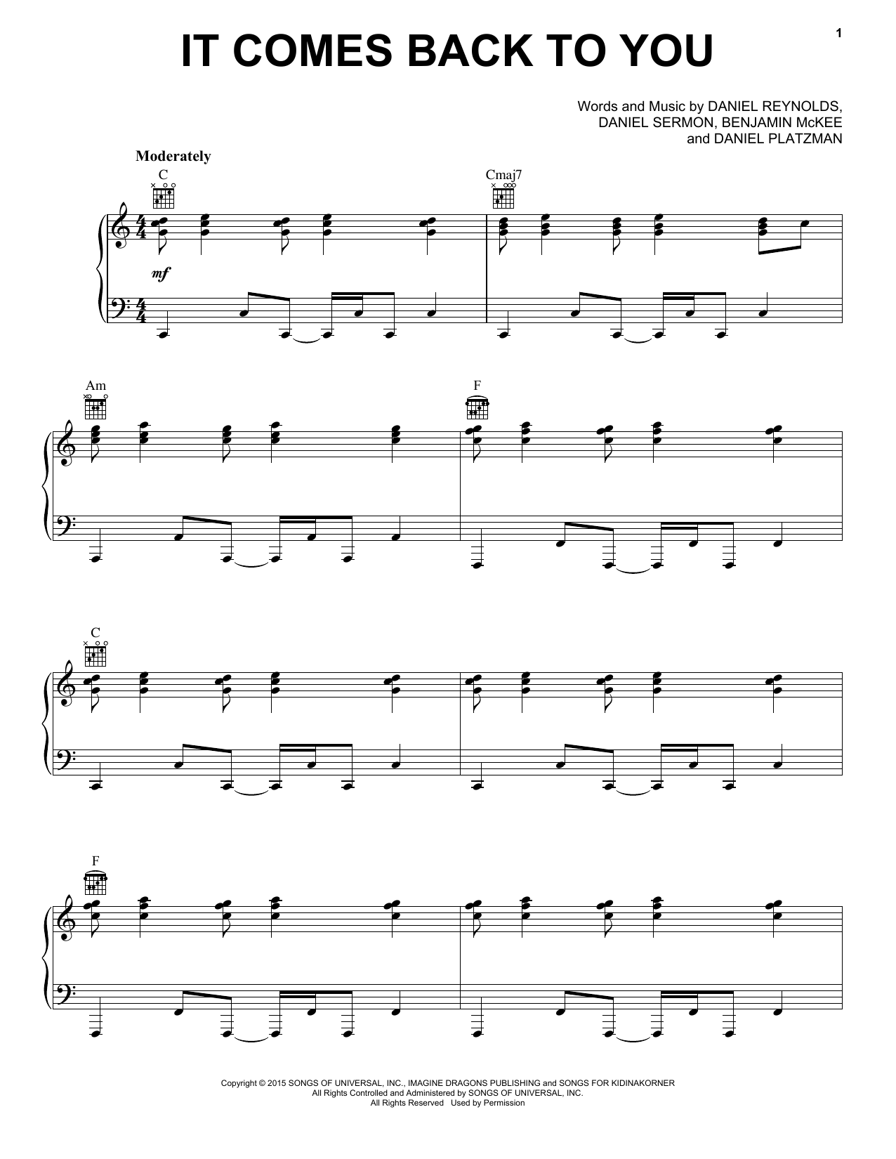 Download Imagine Dragons It Comes Back To You Sheet Music