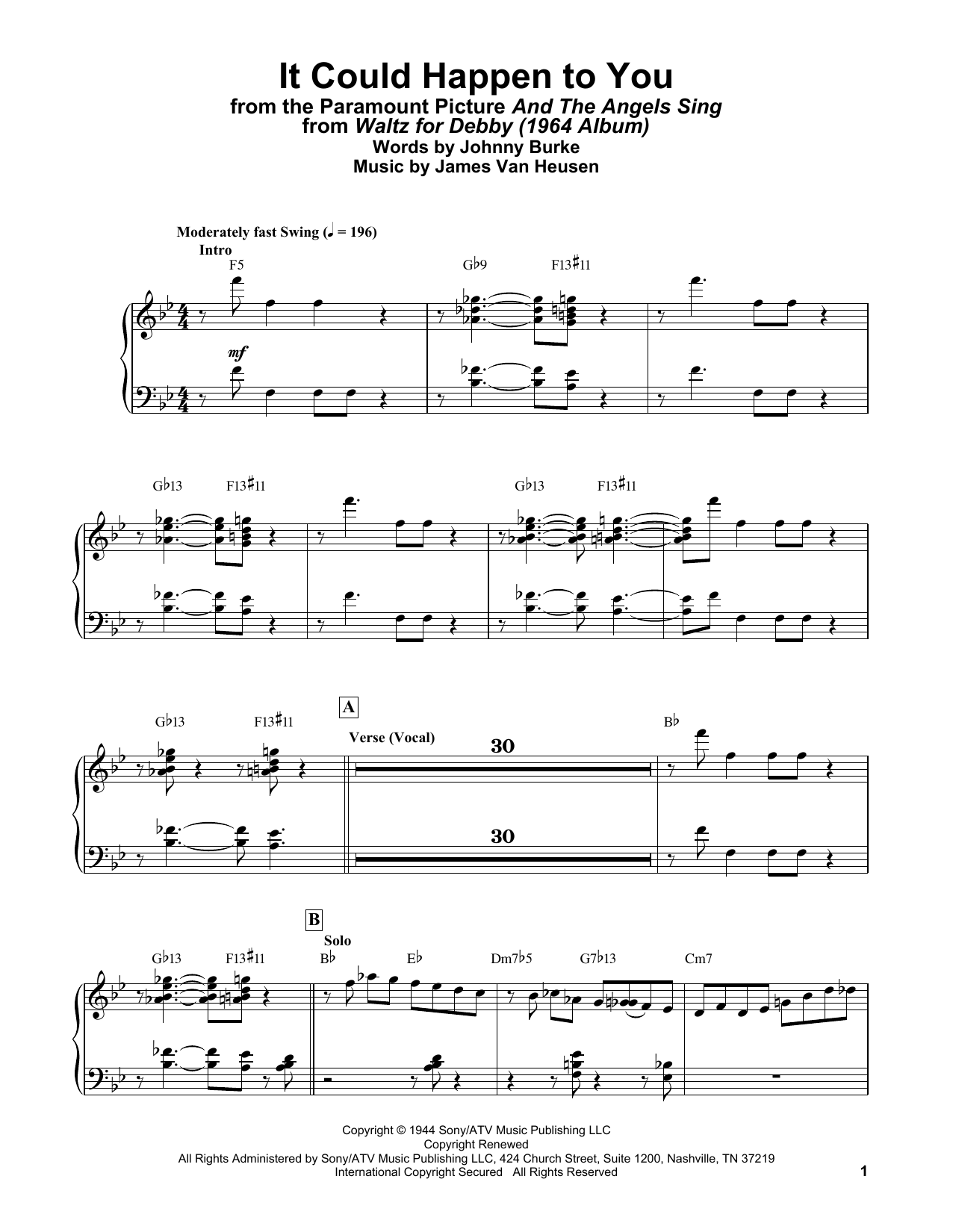 Download Bill Evans It Could Happen To You (from And The An Sheet Music