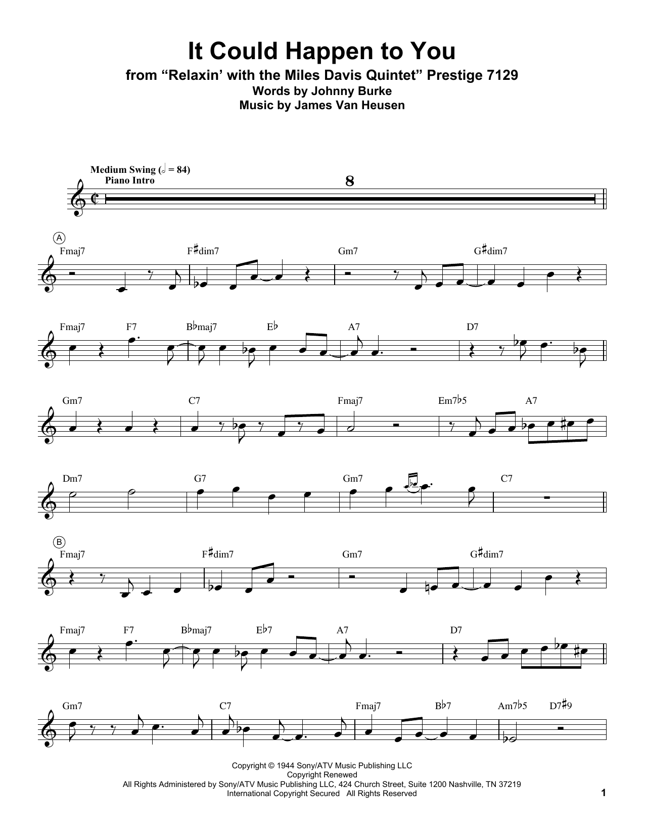 Download Miles Davis It Could Happen To You Sheet Music