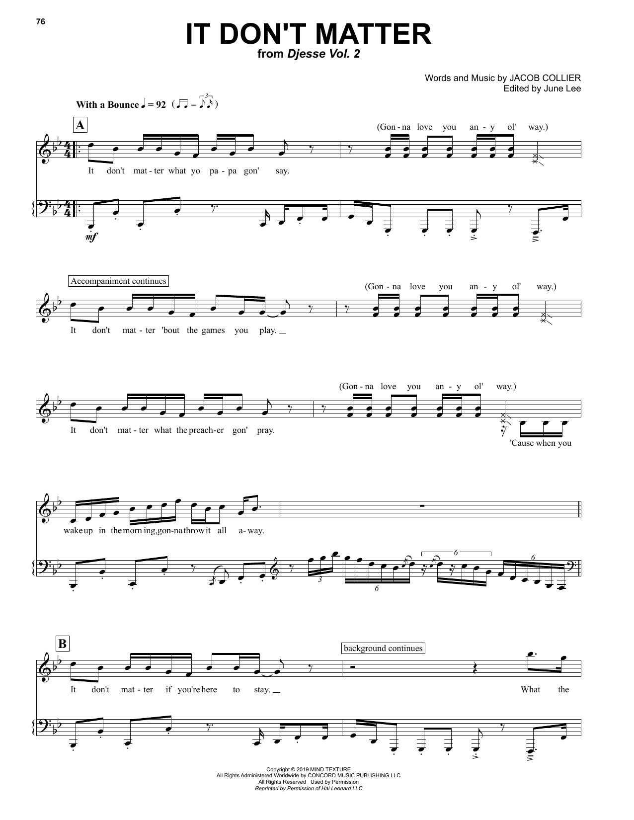 Jacob Collier It Don't Matter (feat. JoJo) sheet music notes printable PDF score