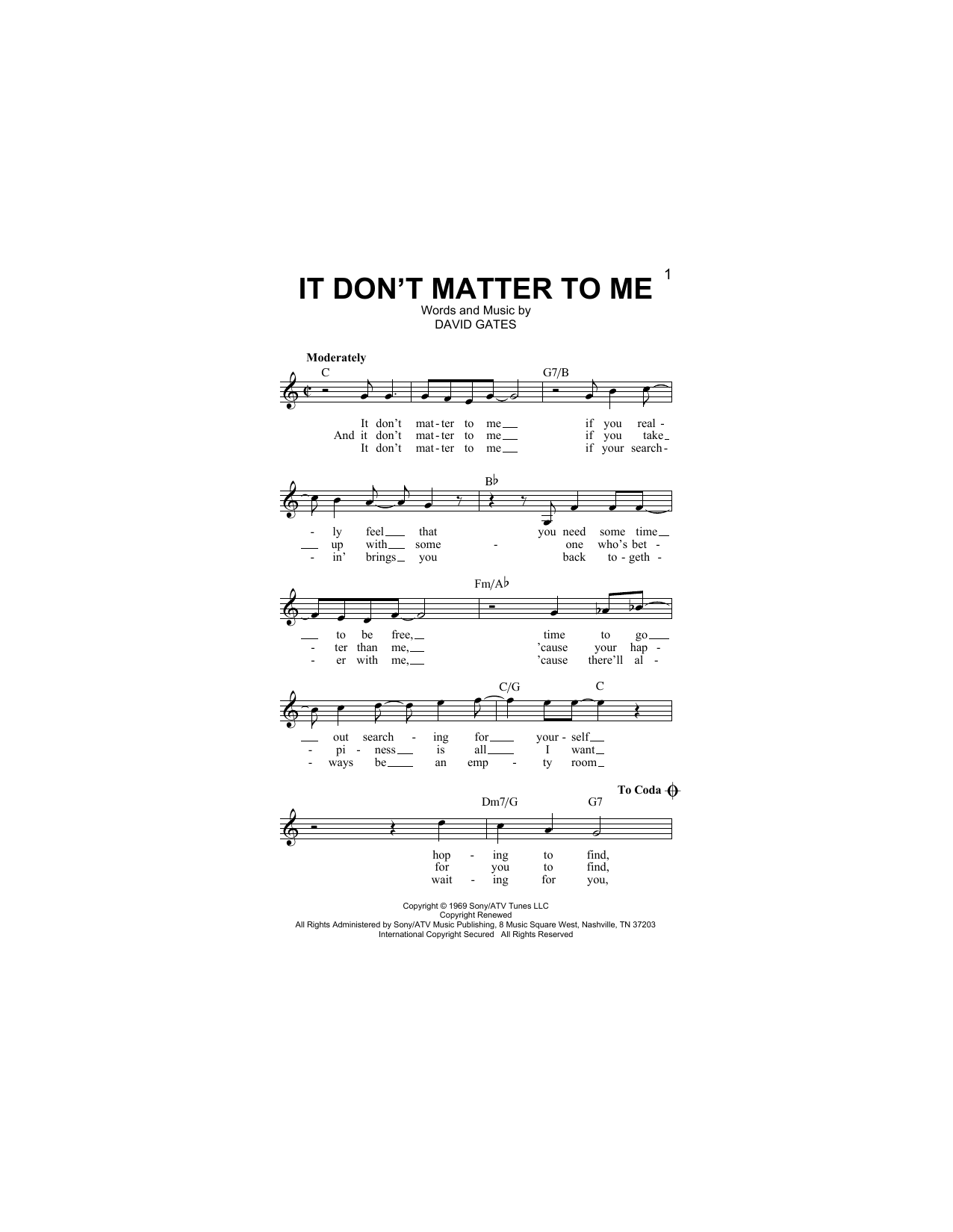 Download Bread It Don't Matter To Me Sheet Music