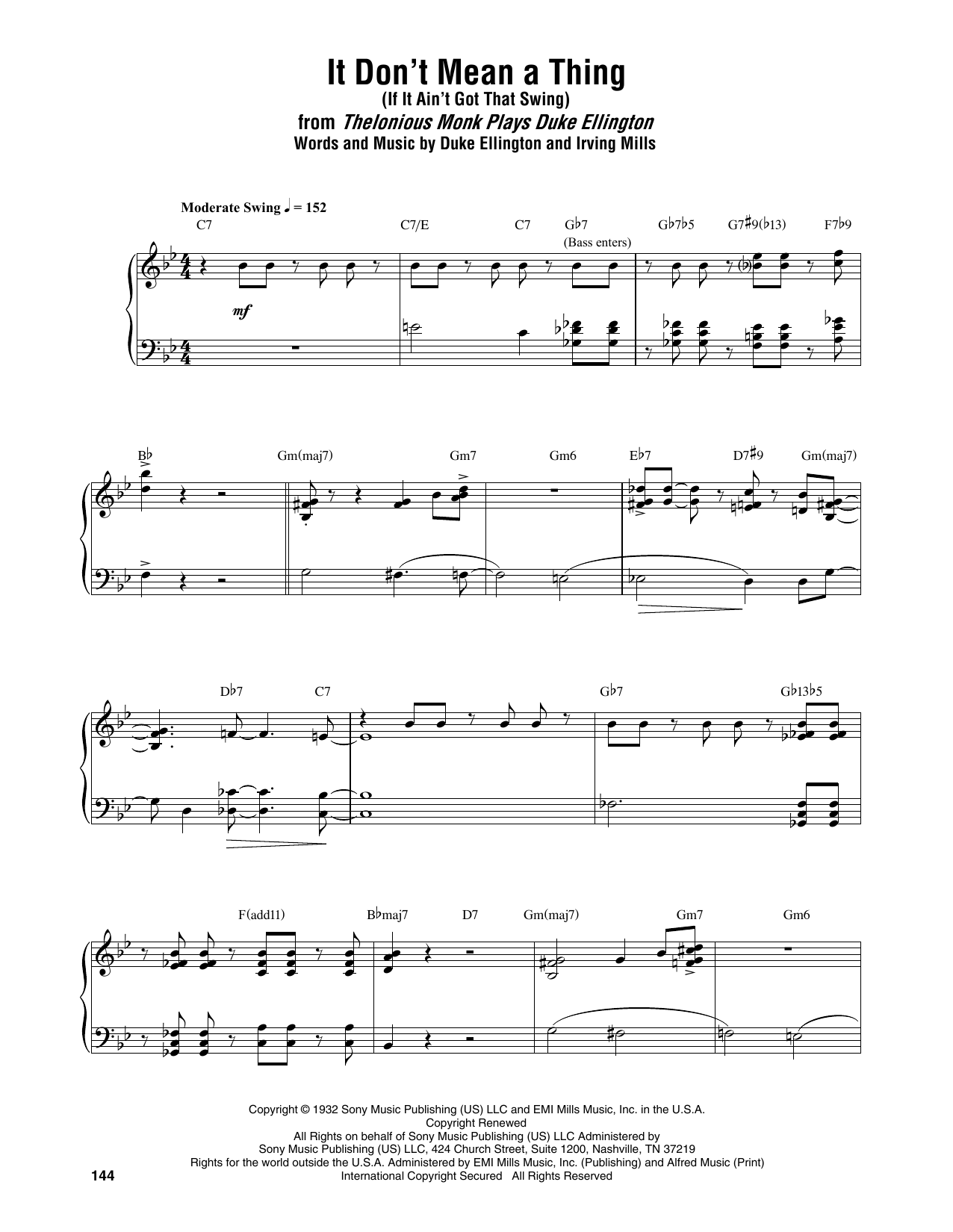 Download Thelonious Monk It Don't Mean A Thing (If It Ain't Got Sheet Music