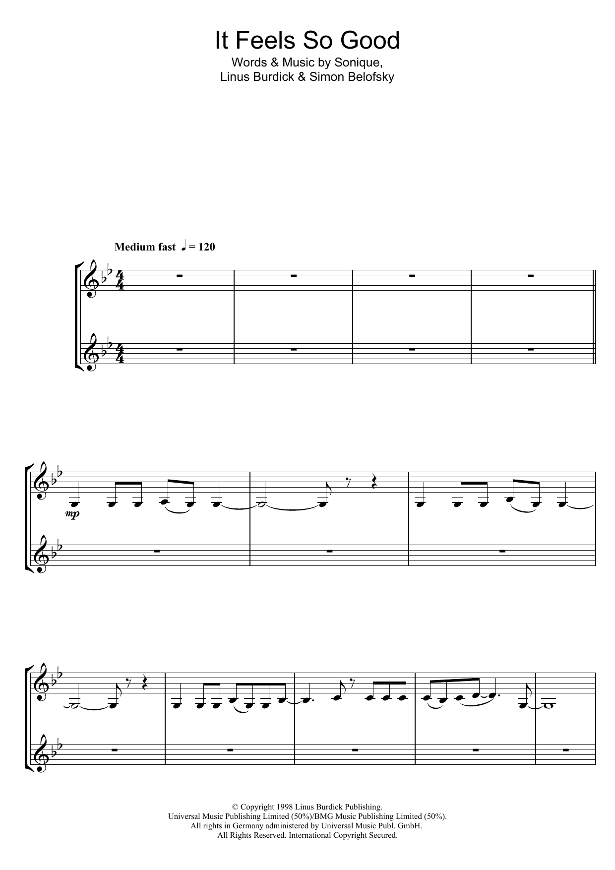 Download Sonique It Feels So Good (Clarinet Duet) Sheet Music