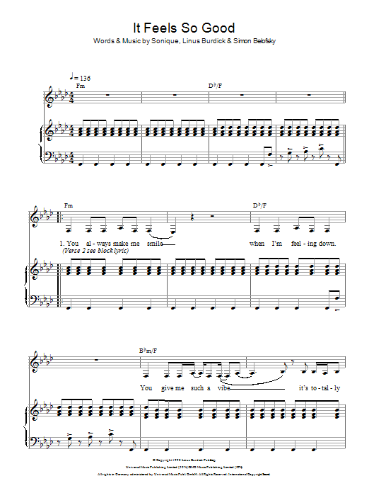 Download Sonique It Feels So Good Sheet Music