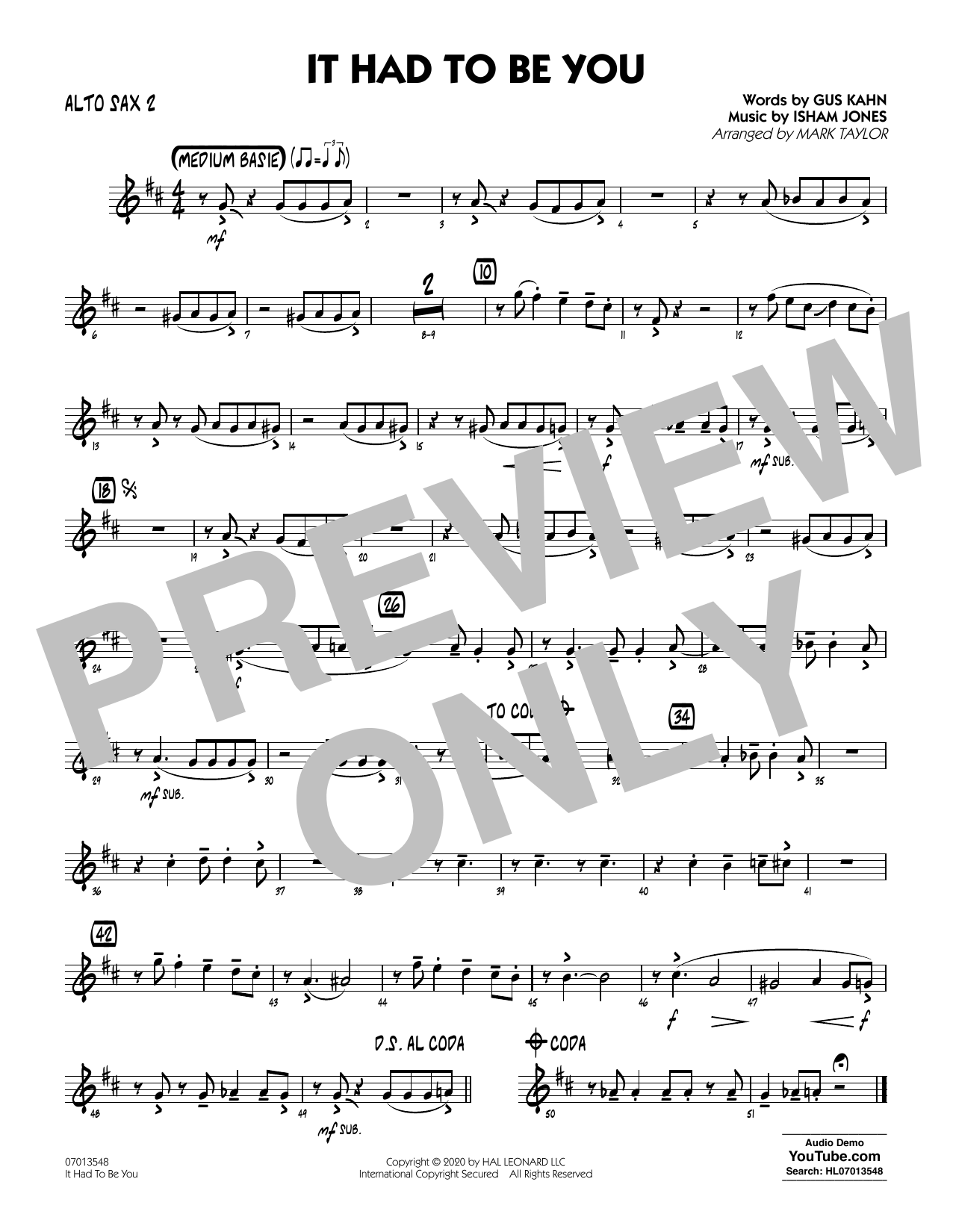 Download Isham Jones and Gus Kahn It Had to Be You (arr. Mark Taylor) - A Sheet Music