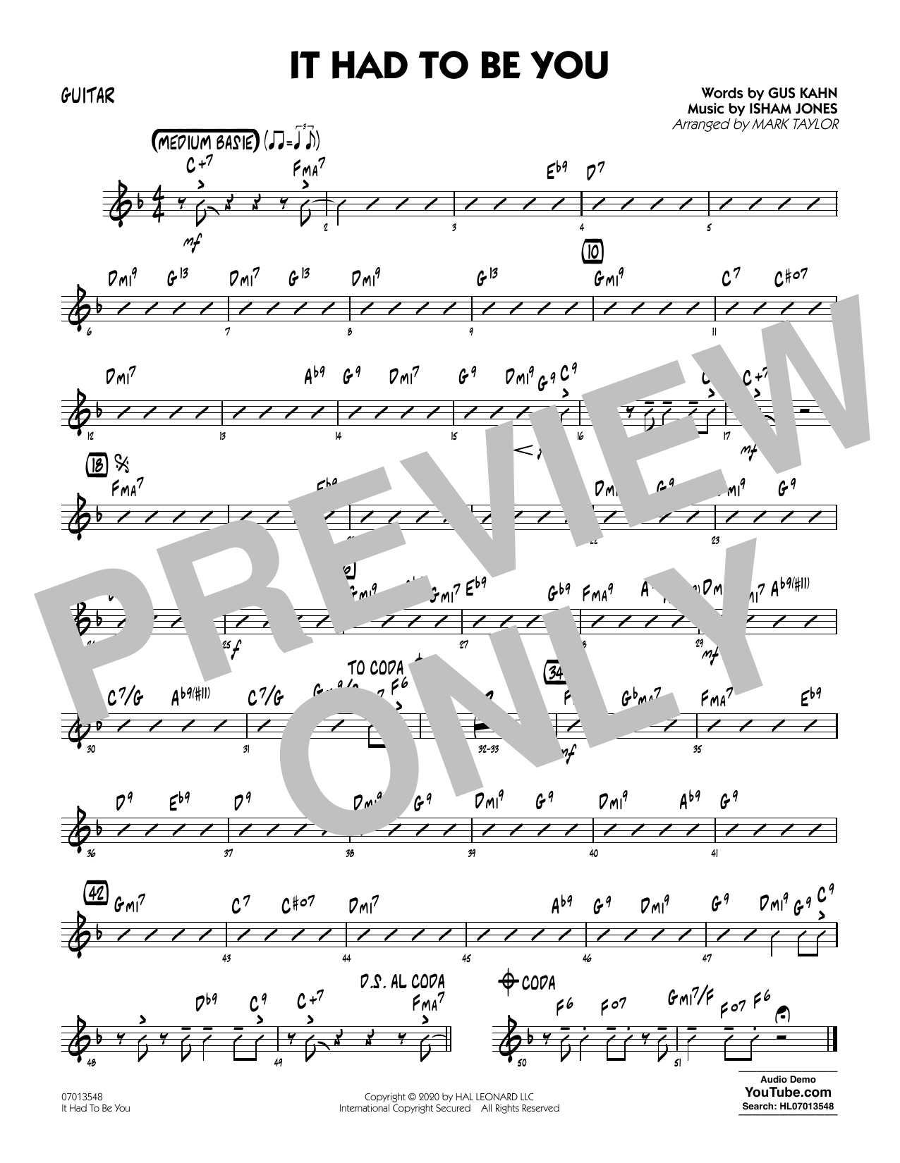 Download Isham Jones and Gus Kahn It Had to Be You (arr. Mark Taylor) - G Sheet Music