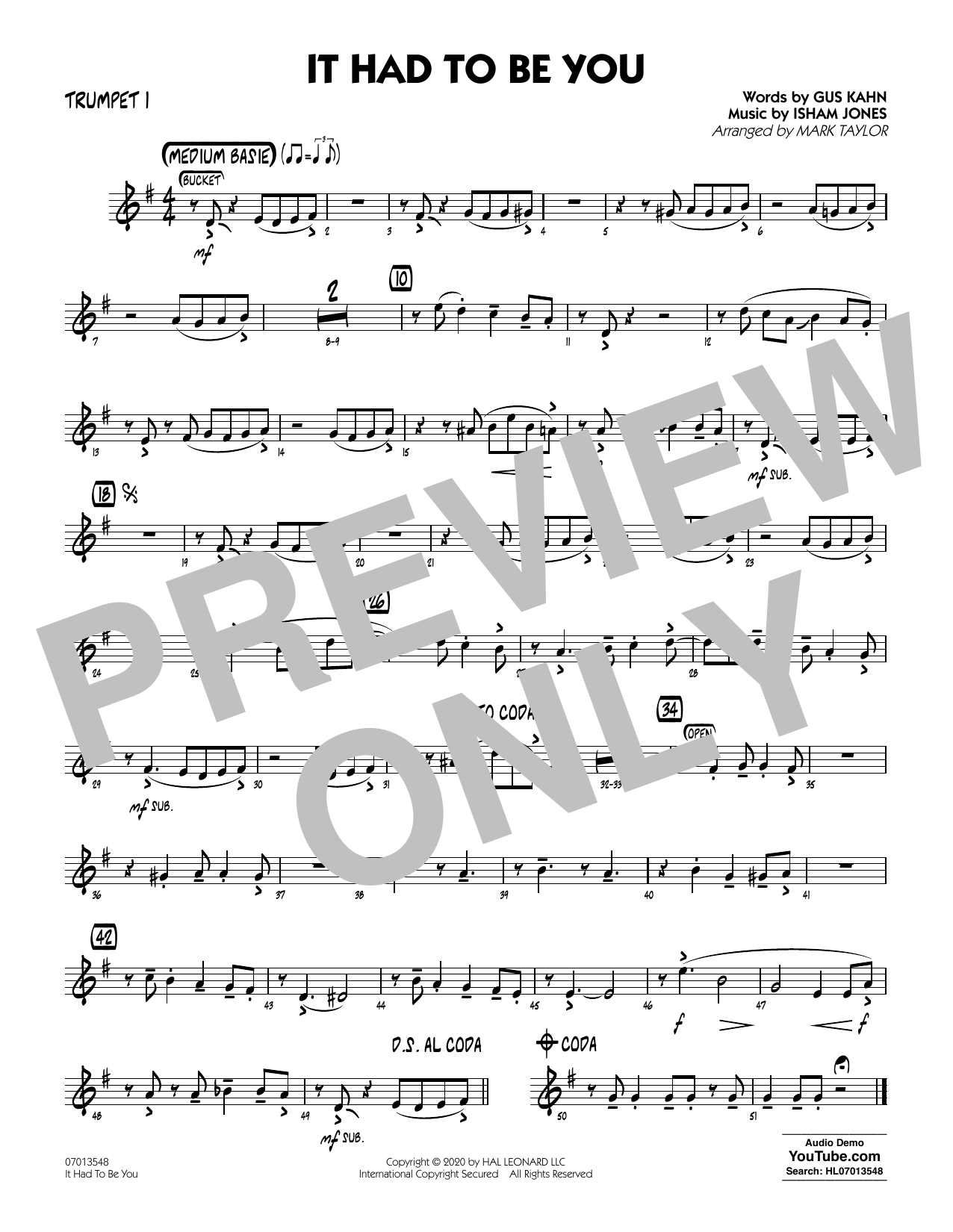 Download Isham Jones and Gus Kahn It Had to Be You (arr. Mark Taylor) - T Sheet Music