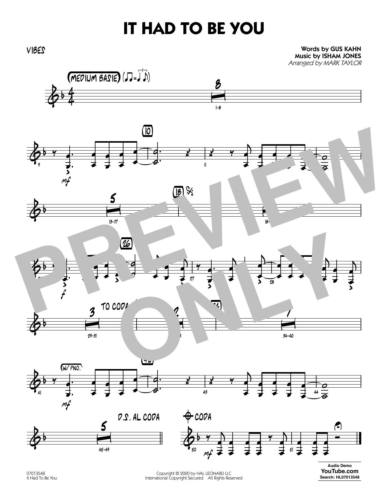 Download Isham Jones and Gus Kahn It Had to Be You (arr. Mark Taylor) - V Sheet Music