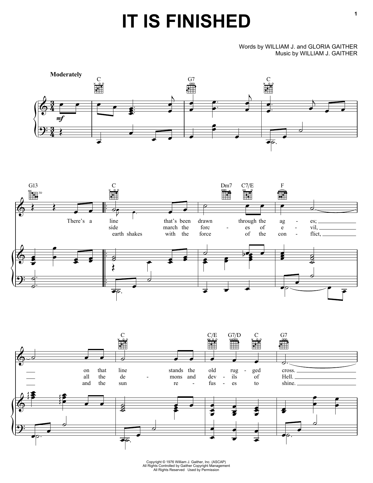 Download Bill & Gloria Gaither It Is Finished Sheet Music