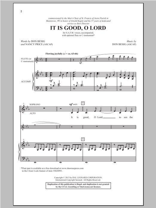 Download Don Besig It Is Good, O Lord Sheet Music