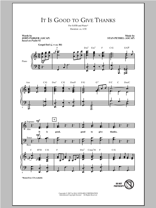 Download Stan Pethel It Is Good To Give Thanks Sheet Music