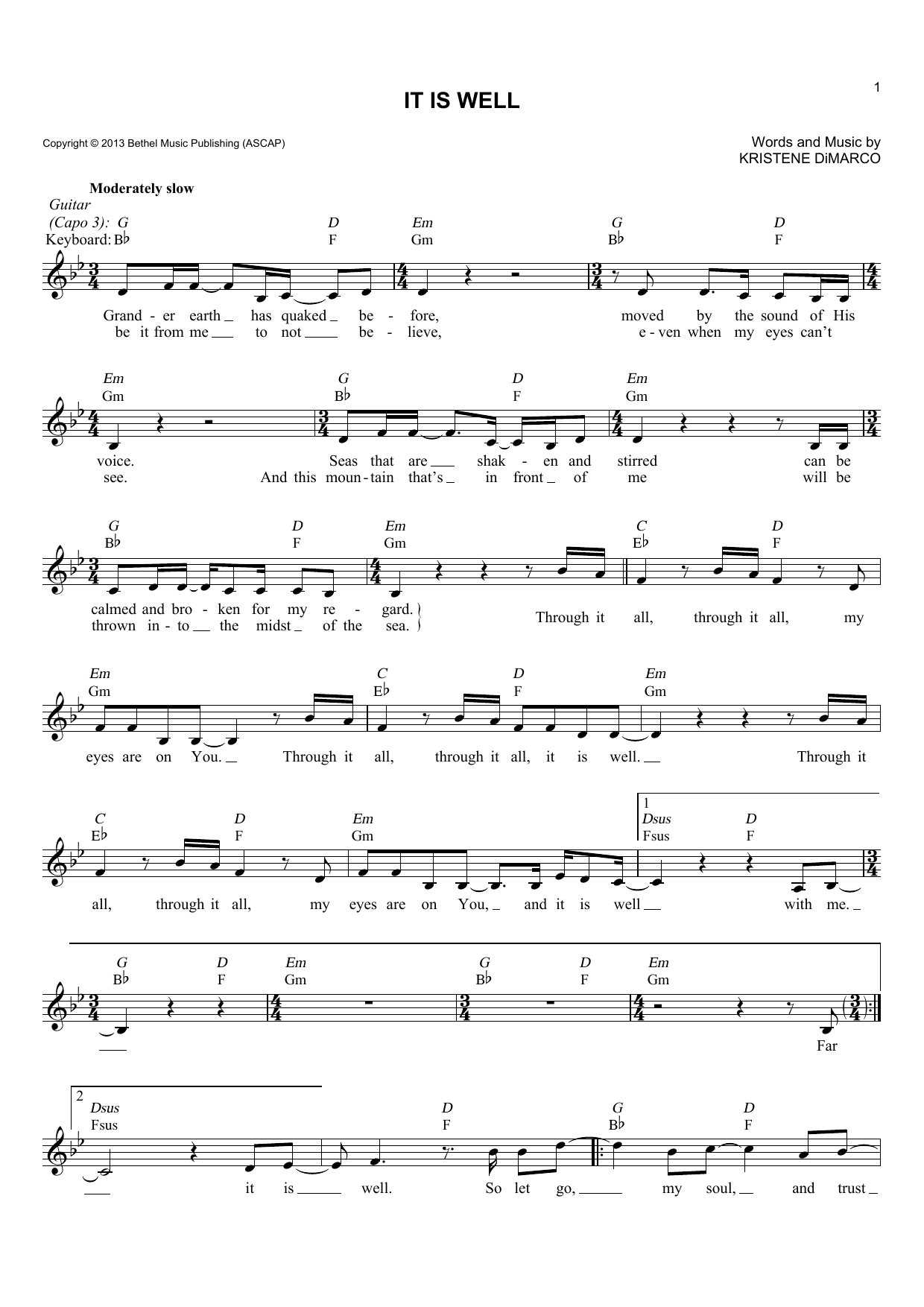 Download Bethel Music It Is Well Sheet Music