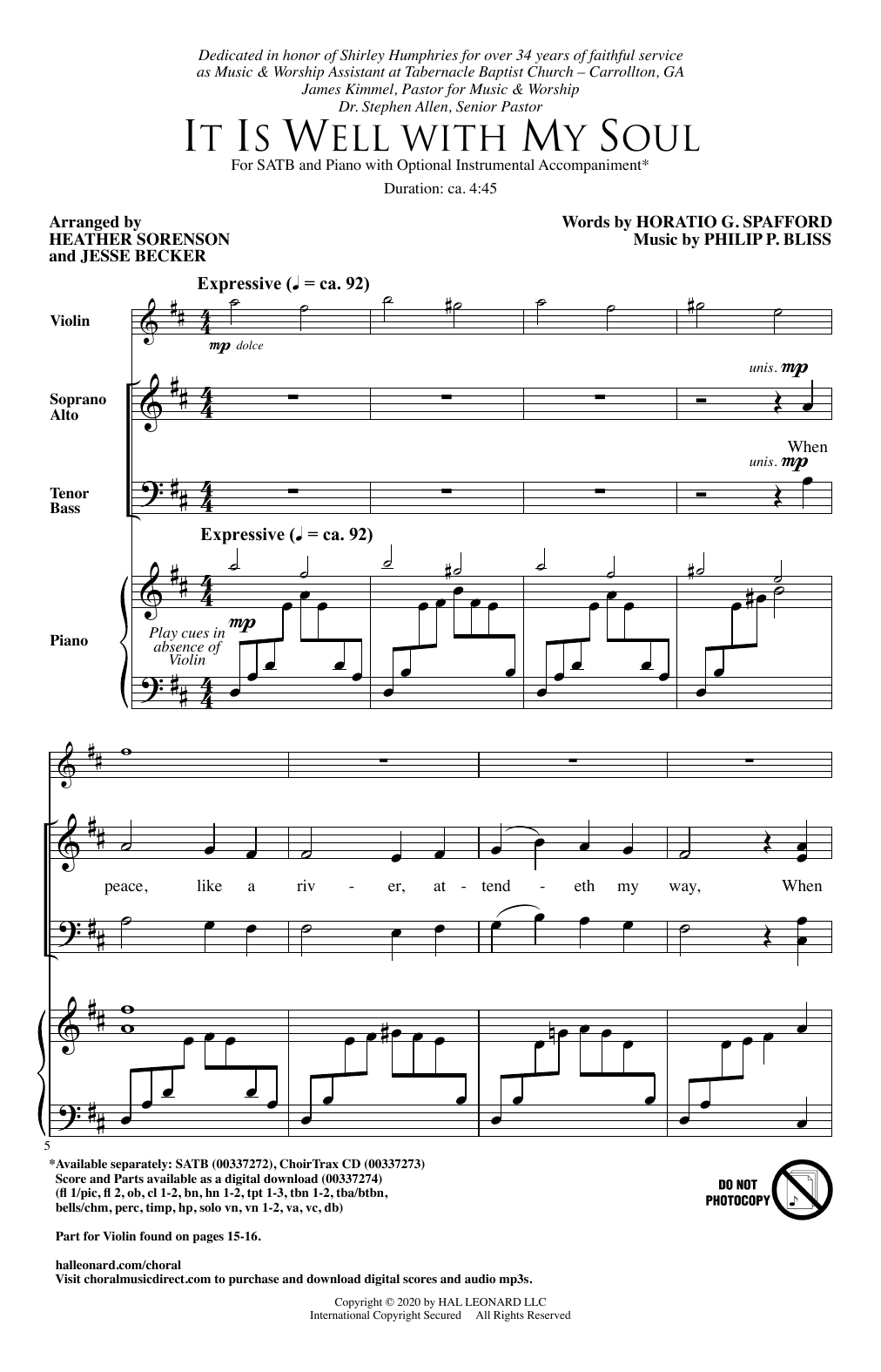 Download Horatio G. Spafford and Philip P. Bl It Is Well With My Soul (arr. Heather S Sheet Music