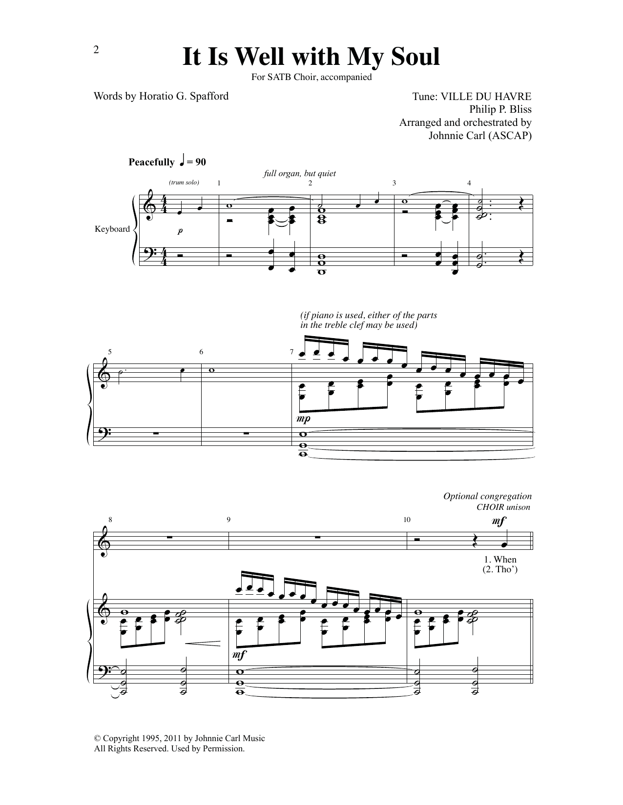 Download Philip P. Bliss It Is Well With My Soul (arr. Johnnie C Sheet Music