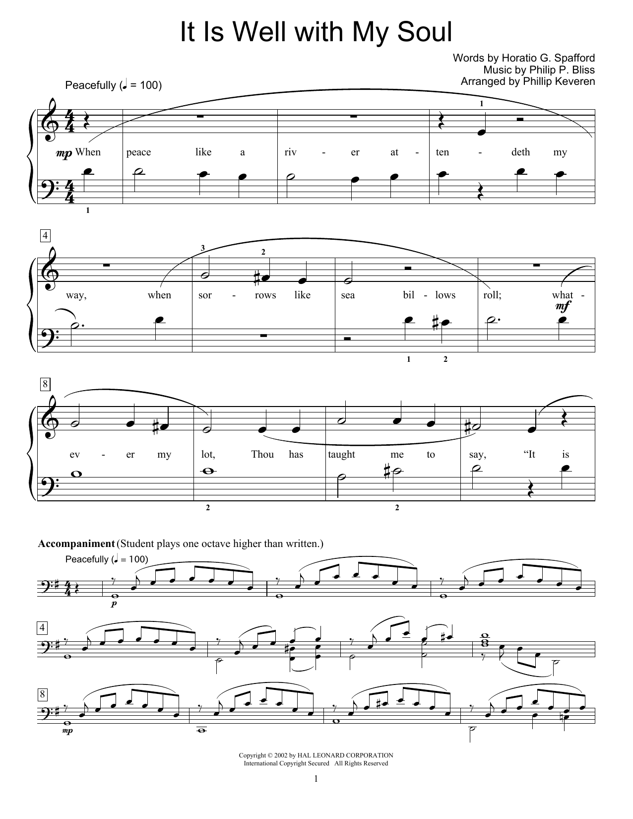 Download Horatio G. Spafford It Is Well With My Soul Sheet Music