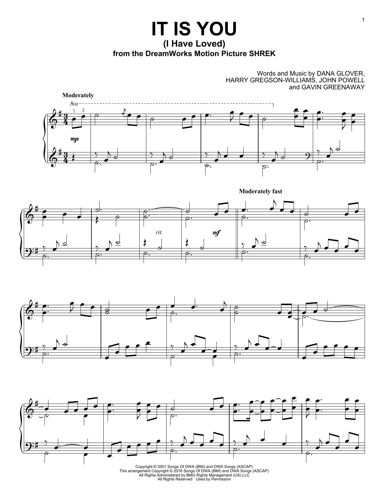Download Dana Glover It Is You (I Have Loved) Sheet Music