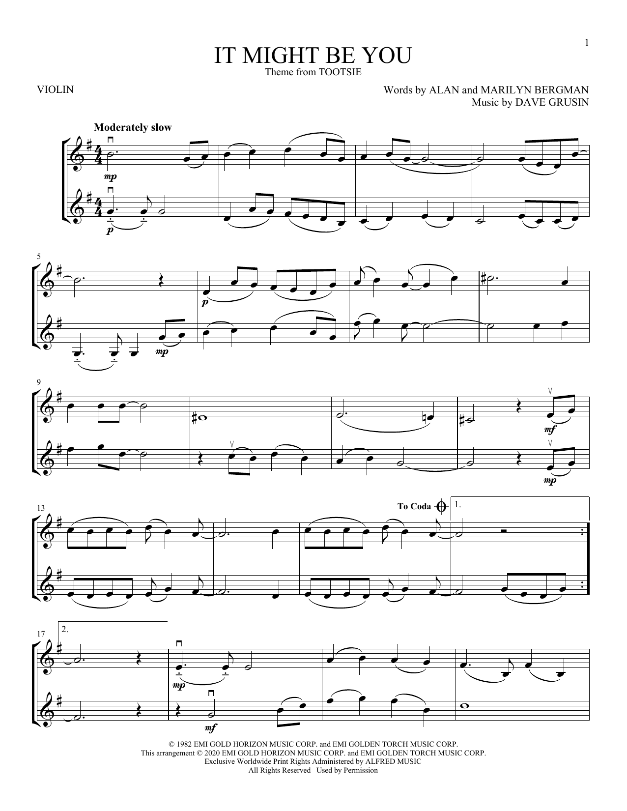 Download Dave Grusin It Might Be You (from Tootsie) Sheet Music