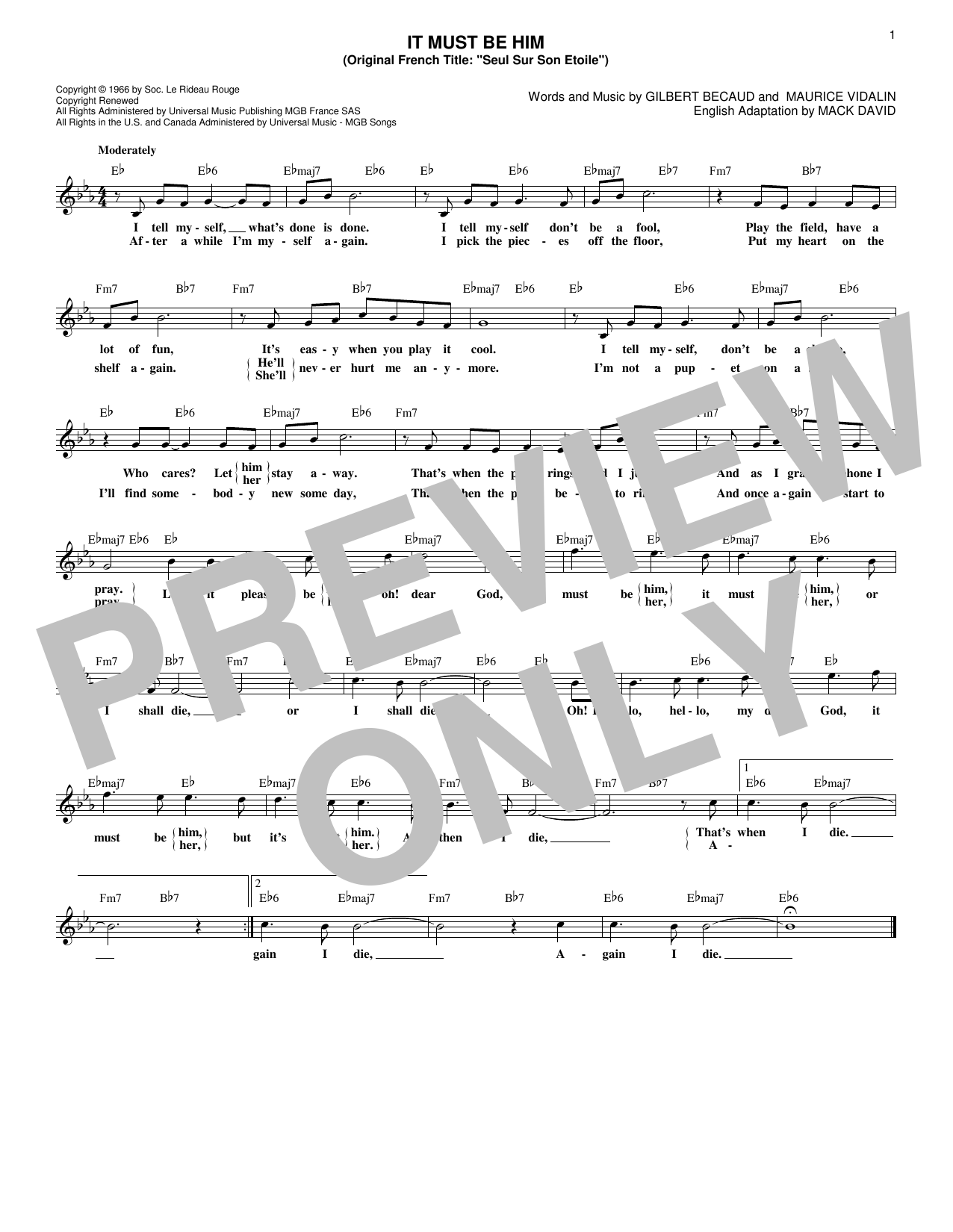 Download Vicki Carr It Must Be Him Sheet Music