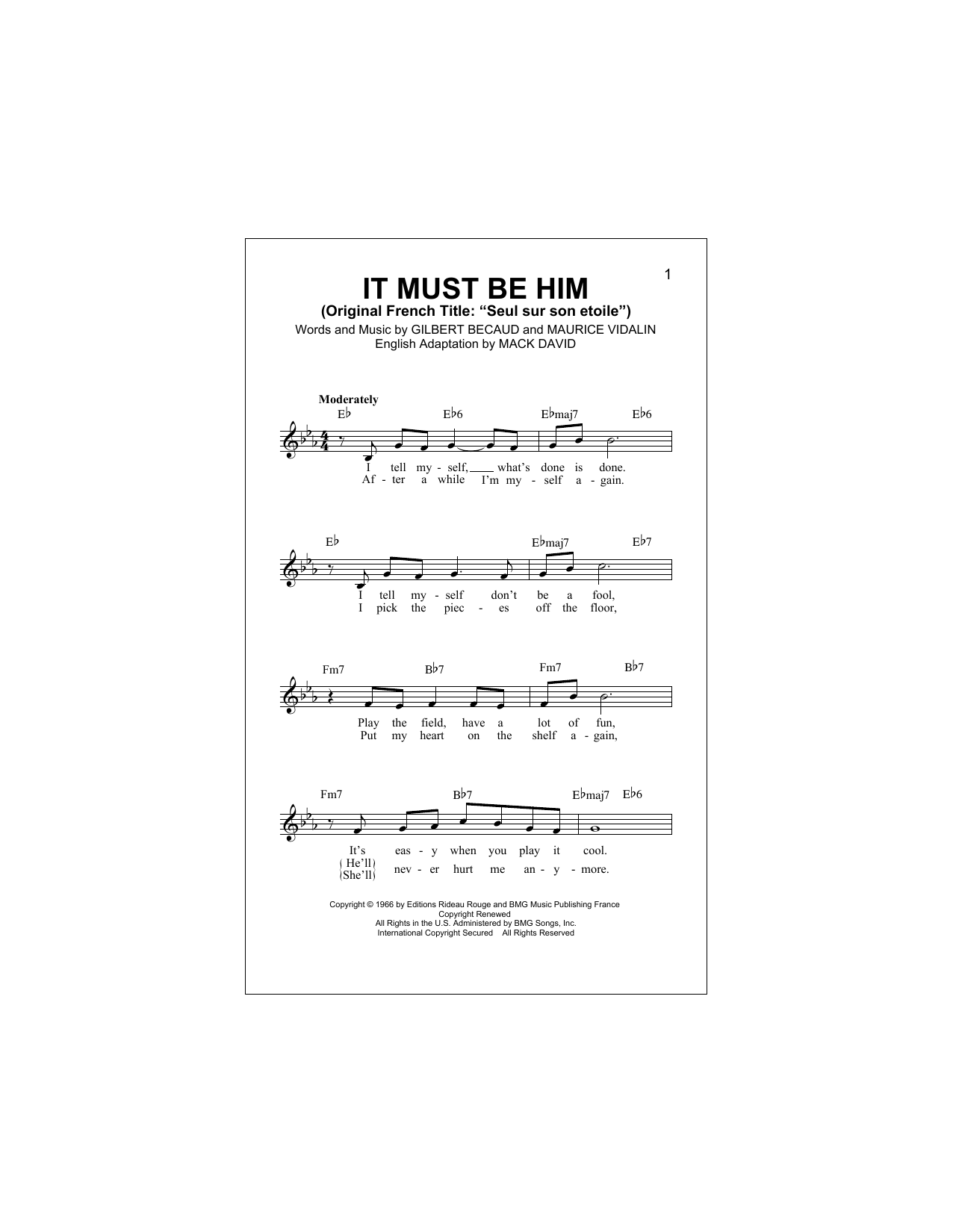 Download Vicki Carr It Must Be Him Sheet Music