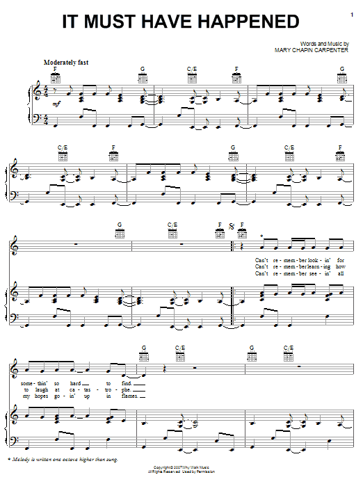 Download Mary Chapin Carpenter It Must Have Happened Sheet Music