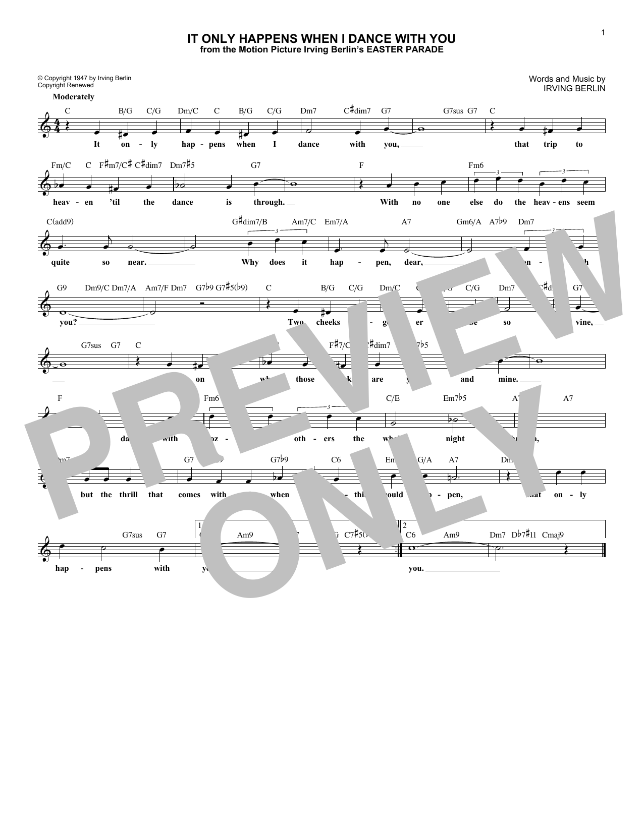 Download Irving Berlin It Only Happens When I Dance With You ( Sheet Music