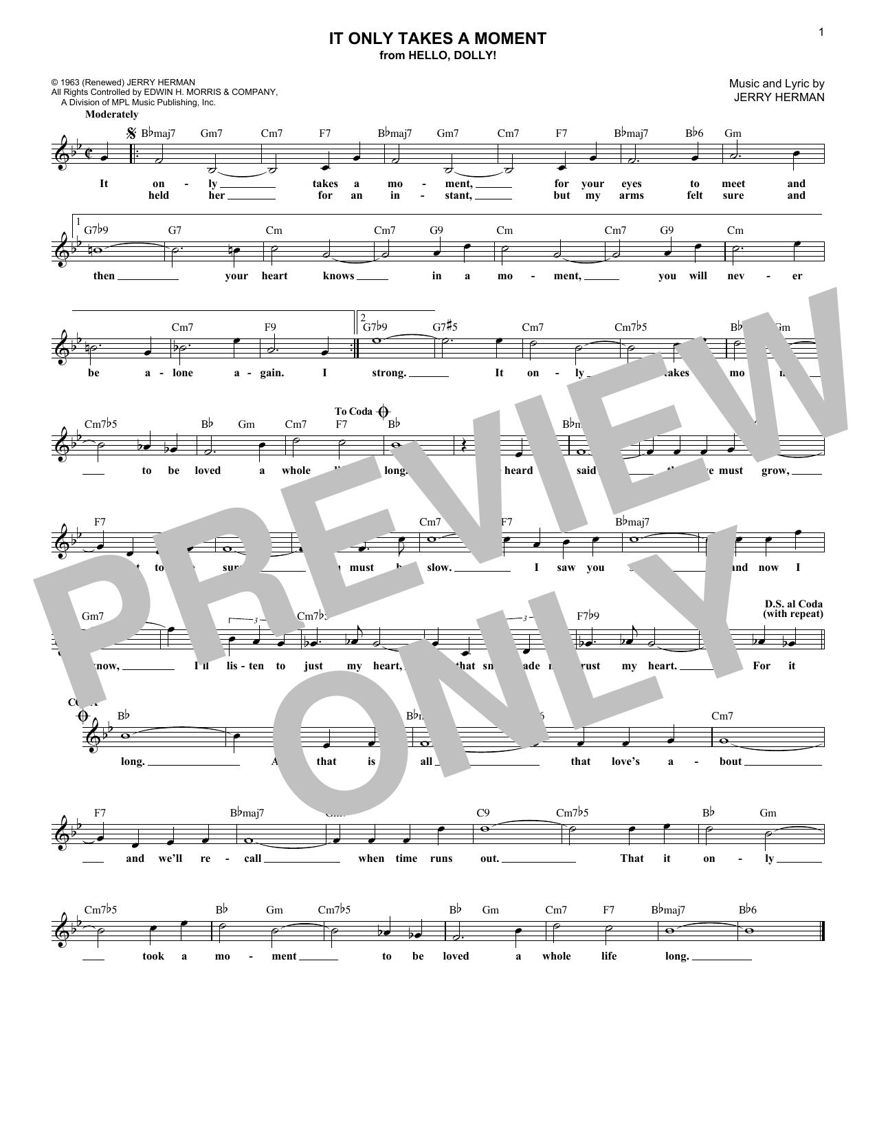 Download Jerry Herman It Only Takes A Moment Sheet Music