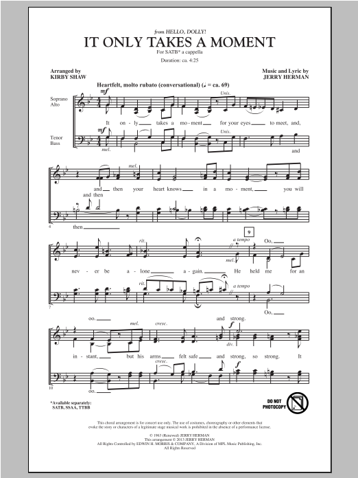 Download Kirby Shaw It Only Takes A Moment Sheet Music