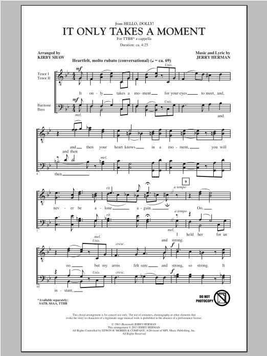 Download Kirby Shaw It Only Takes A Moment Sheet Music
