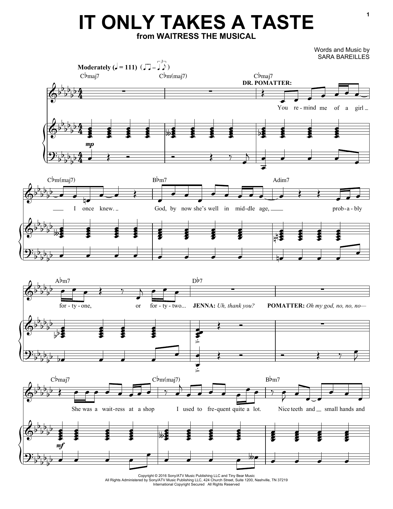 Download Sara Bareilles It Only Takes A Taste (from Waitress Th Sheet Music