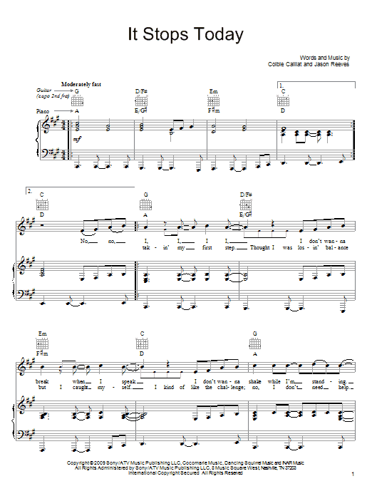 Download Colbie Caillat It Stops Today Sheet Music