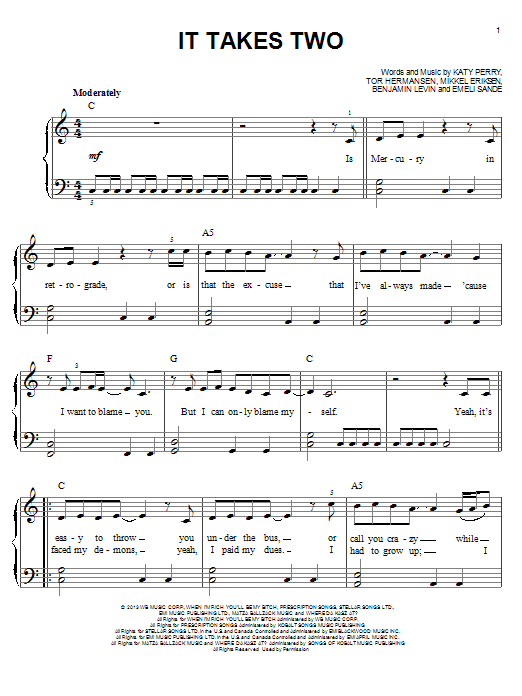 Download Katy Perry It Takes Two Sheet Music