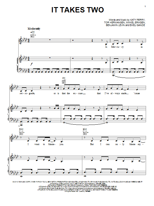 Download Katy Perry It Takes Two Sheet Music