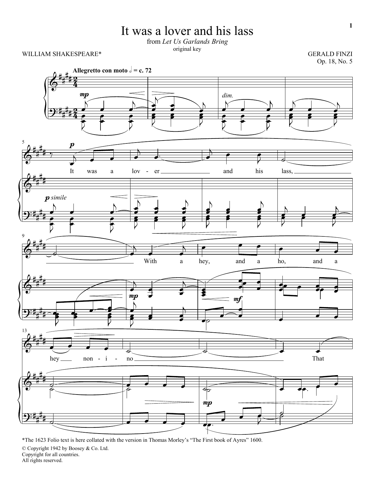 Download Gerald Finzi It Was A Lover And His Lass Sheet Music