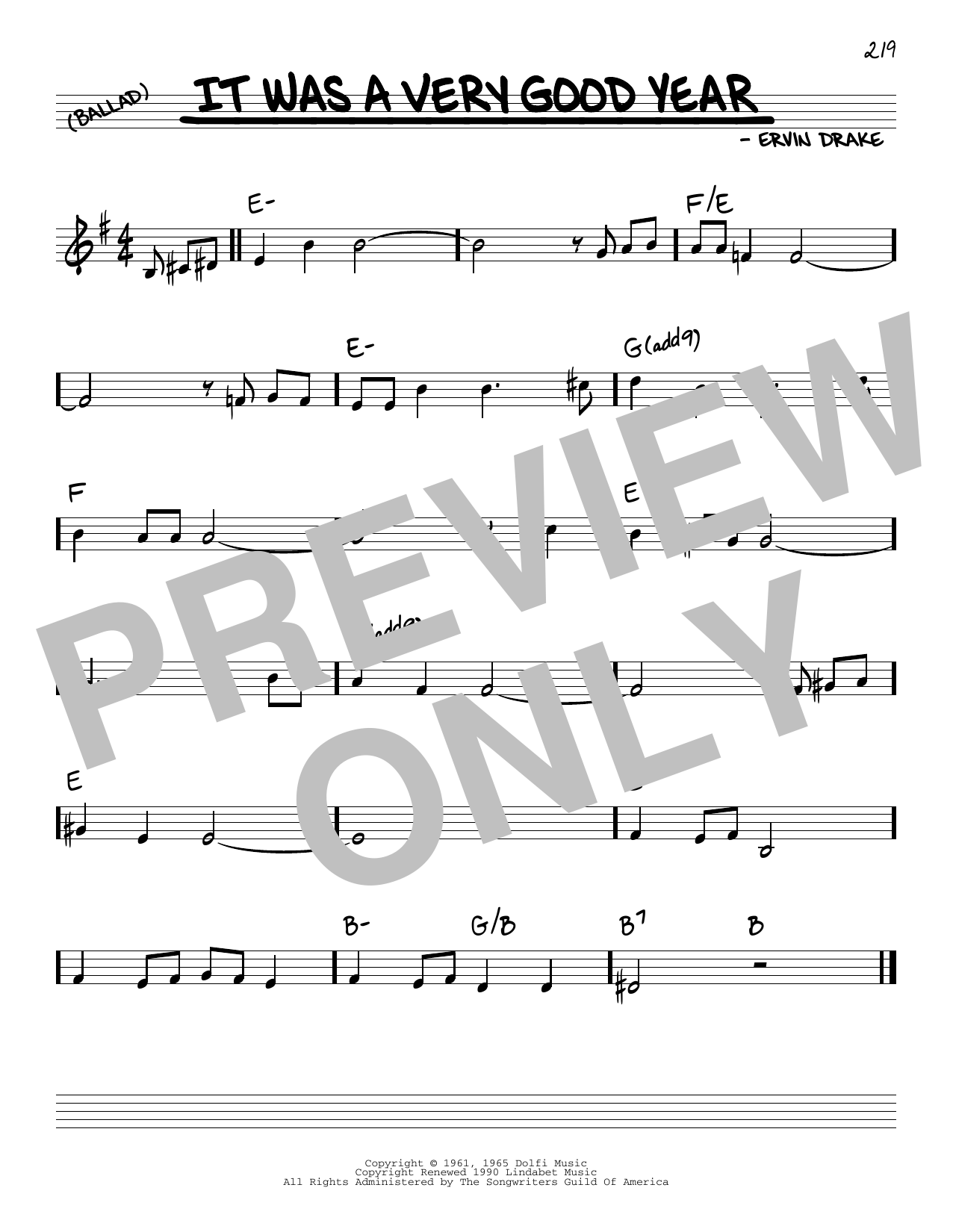 Download Ervin Drake It Was A Very Good Year Sheet Music
