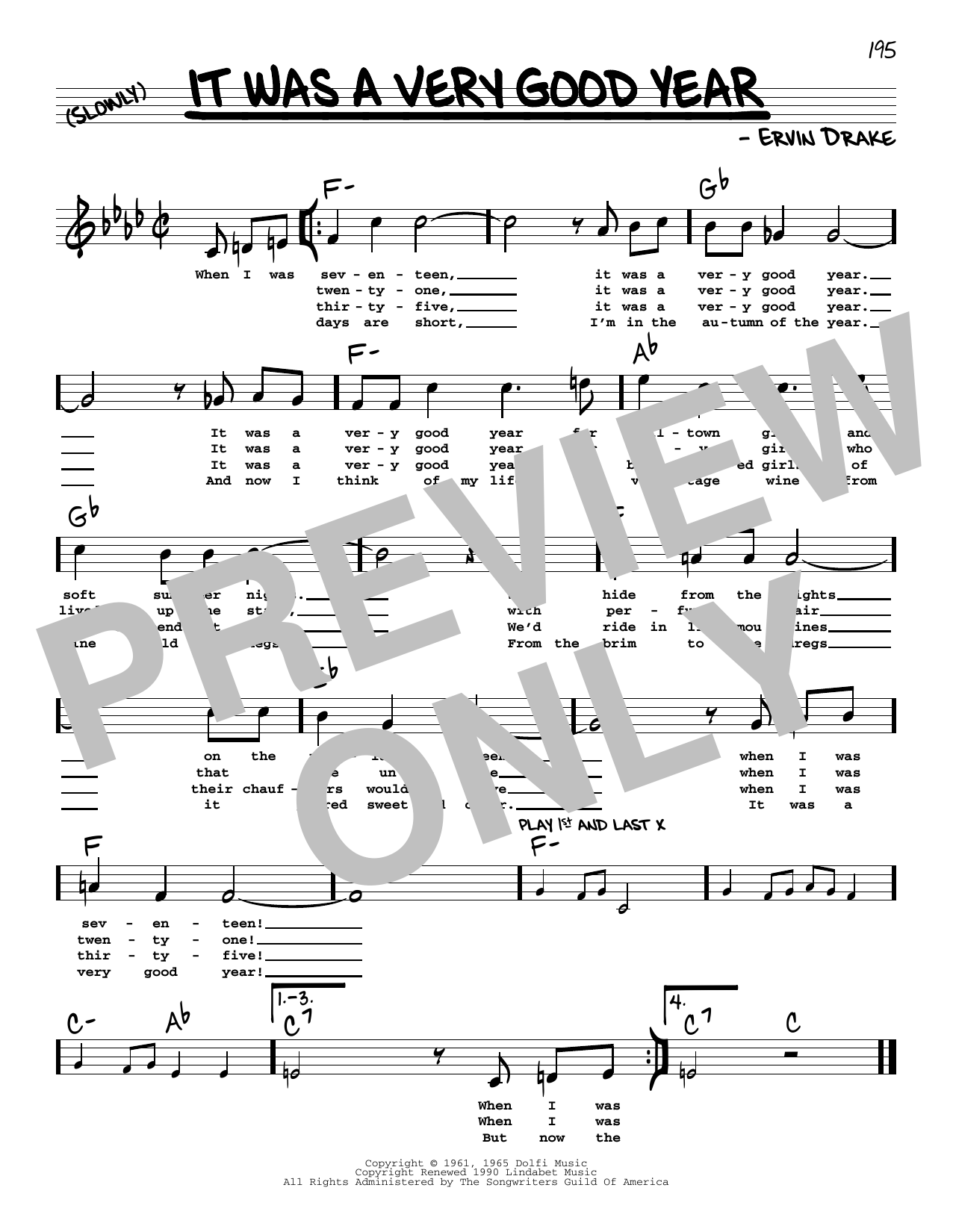 Download Ervin Drake It Was A Very Good Year (High Voice) Sheet Music